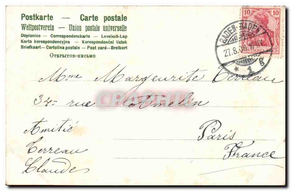 Allemagne Baden Baden CPA Bahnhof Gare — Rückseite