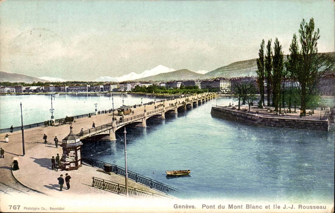 Suisse Geneve CPA Pont du Mont Blanc et Ile J J Rousseau