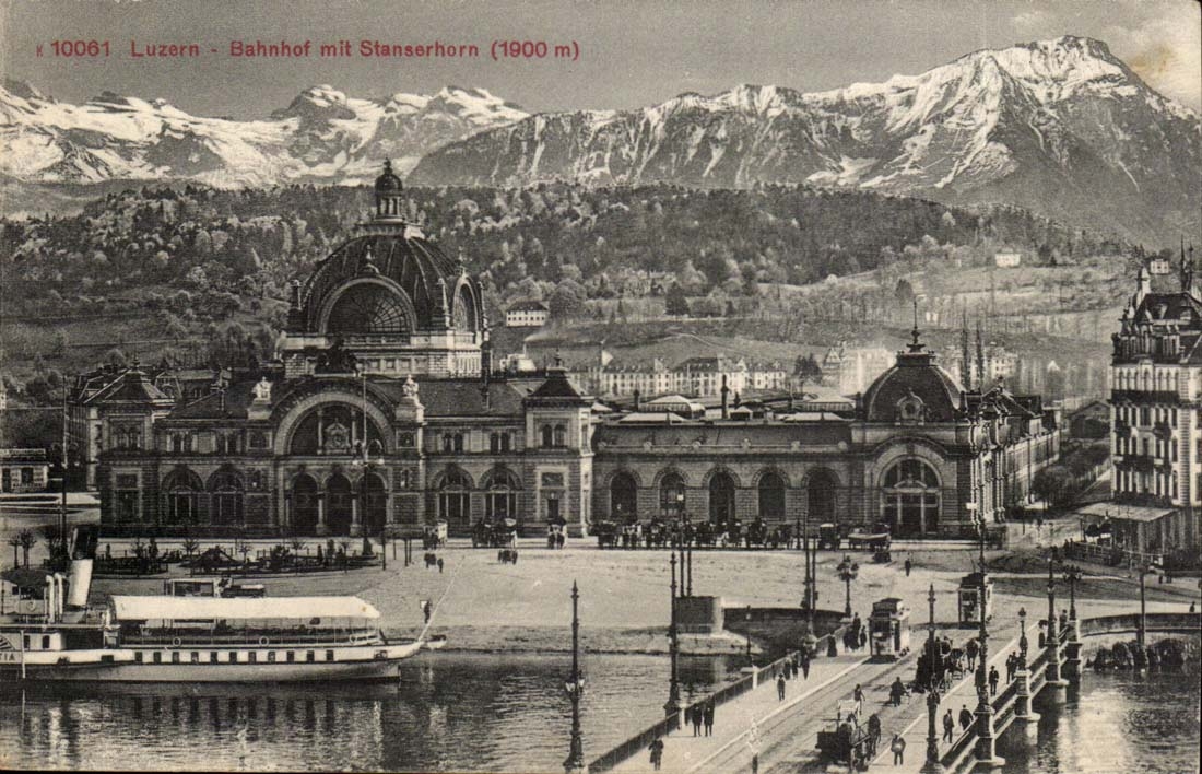 Suisse CPA Luzern Bahnhof mit Stanserhorn (1900m)