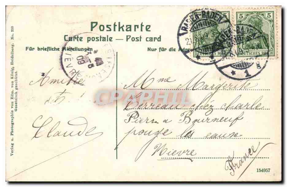 Baden-Baden — Russische Kirche — Verlag von König, Heidelberg, No. 210 — Achterkant