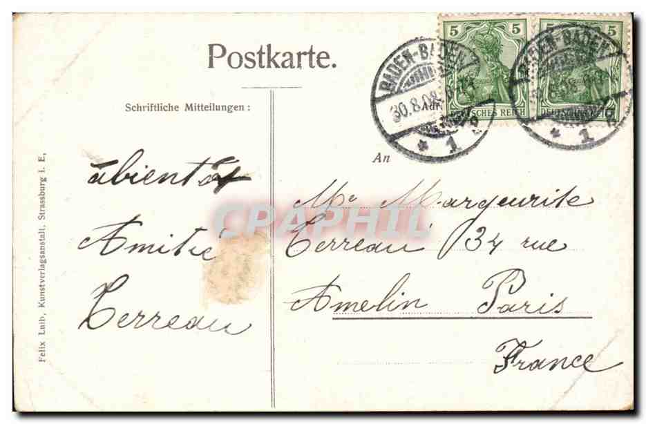 Allemagne Baden Baden CPA Partie an der Oos  — Verso