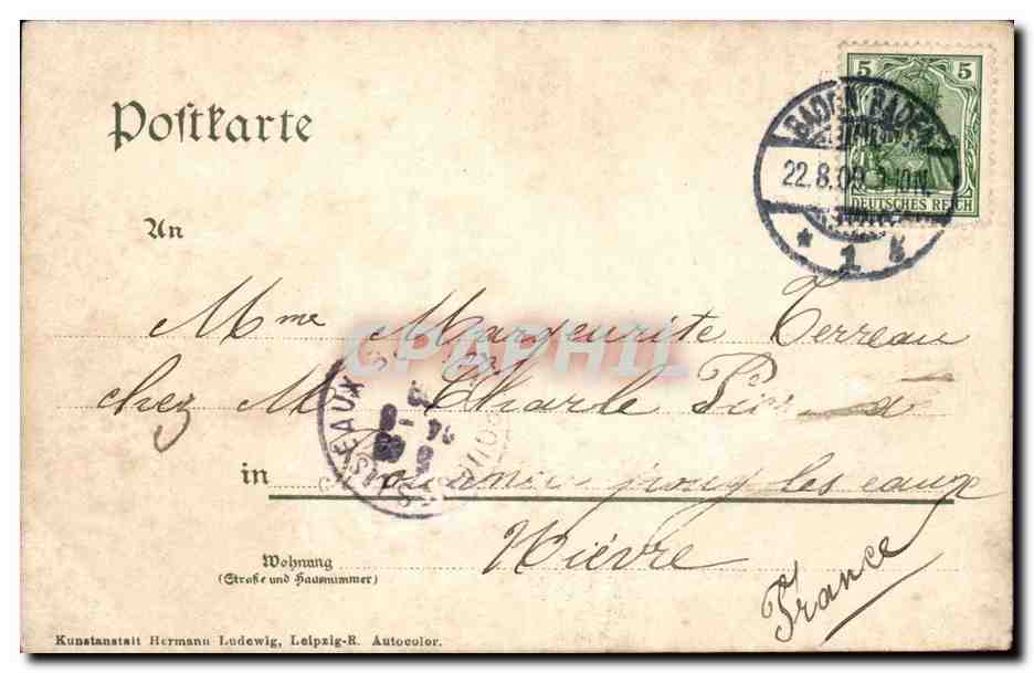 Allemagne Baden Baden CPA Gerstelbach Wasserfalle — Rückseite