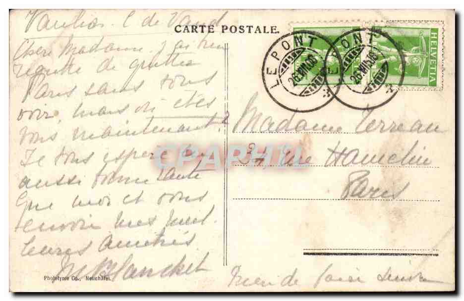 Suisse CPA L'eglise du pont (vae de Joux) — Rückseite