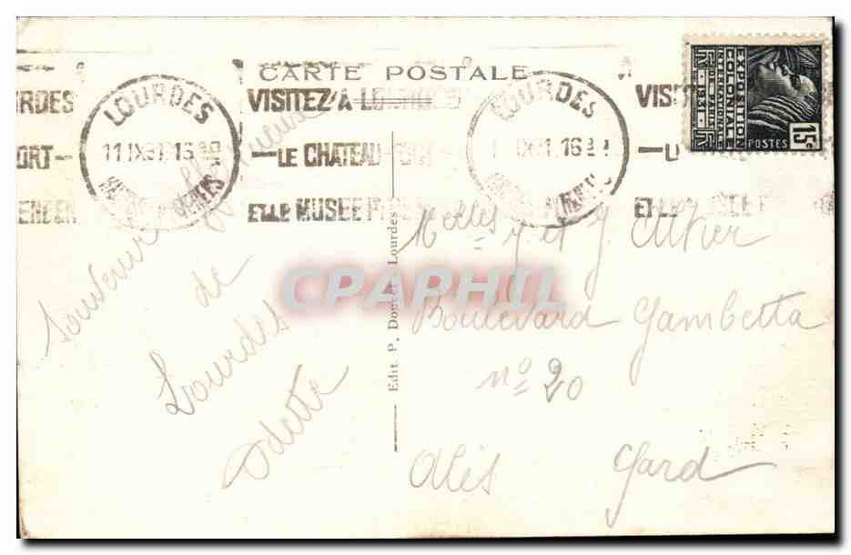 Lourdes CPA Le monuent interallie — Rückseite