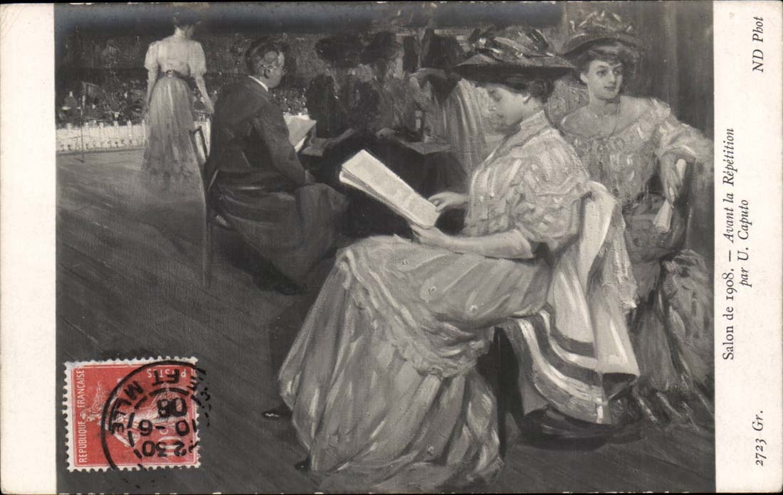 Saon de 1908 CPA Aavnt la repetition par U Caputo (femmes)