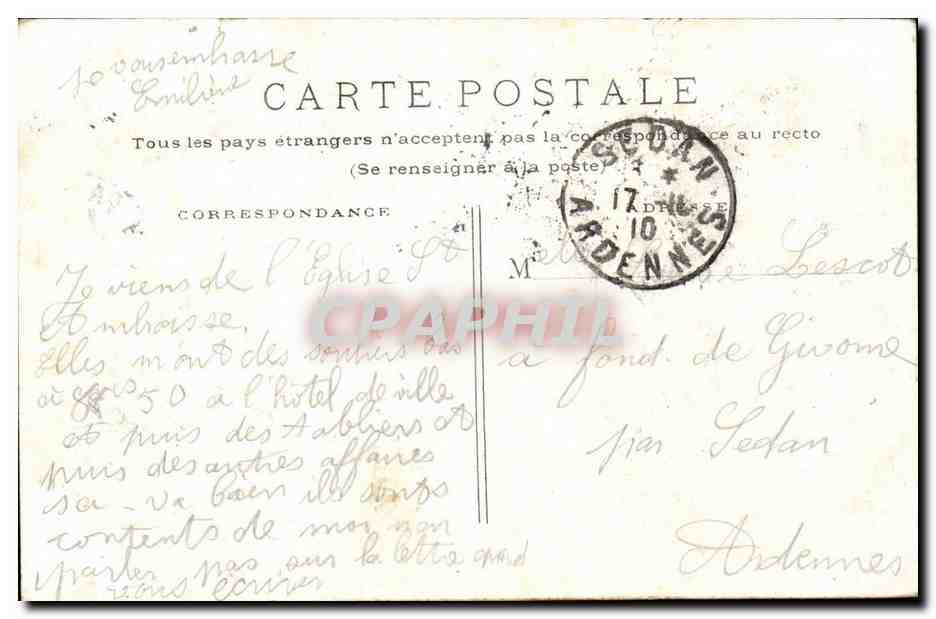 Paris (8eme) CPA Eglise Saint Augustin — Verso