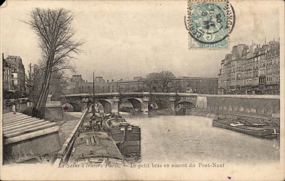 CPA La Seine a travers Paris Le petit bras en amont du Pont Neuf (1er)