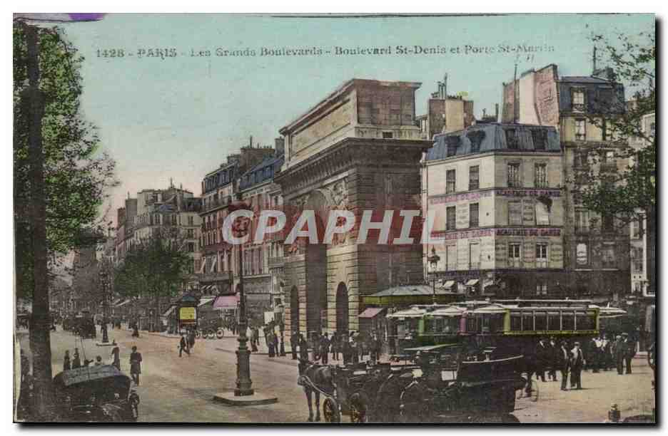 Paris (1eme) CPA Les Grands boulevards St DEnis et Porte Saint Martin Bus automobiles