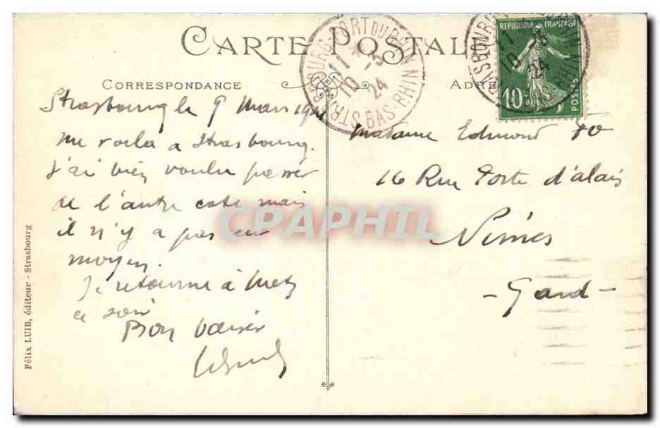 CPA Strasbourg Pont sur le Rhin — Rückseite