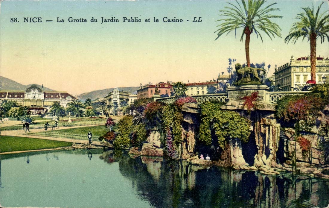 Nice CPA La grotte du jardin public et le casino