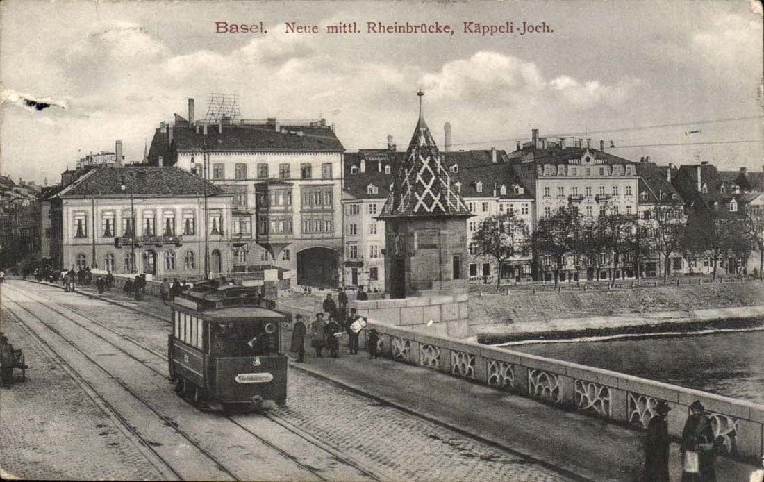 suisse Basel CPA Neue mittl Rheinbrucke Kappel Joch (tramway)