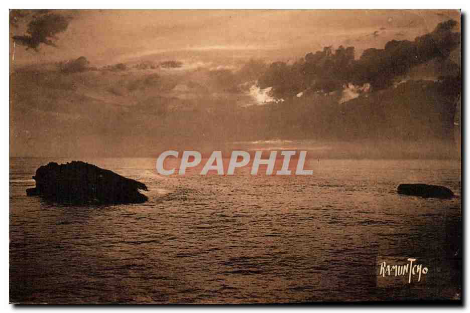 Biarritz CPA Coucher de soleil vu du rocher de la vierge