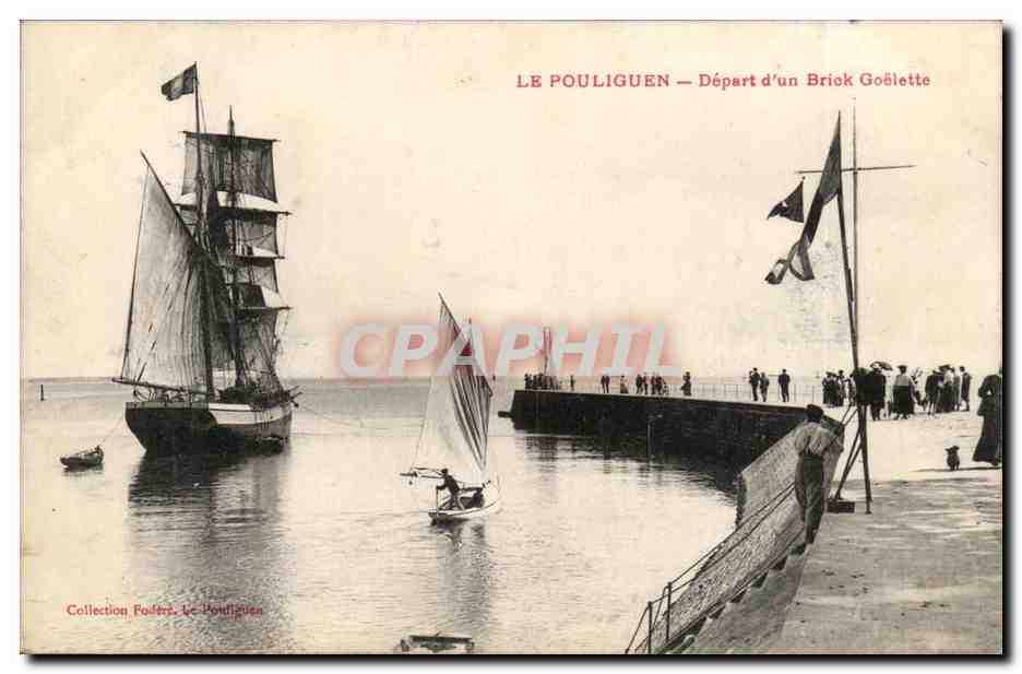 LE Pouliguen CPA Depart d'un brick goelette