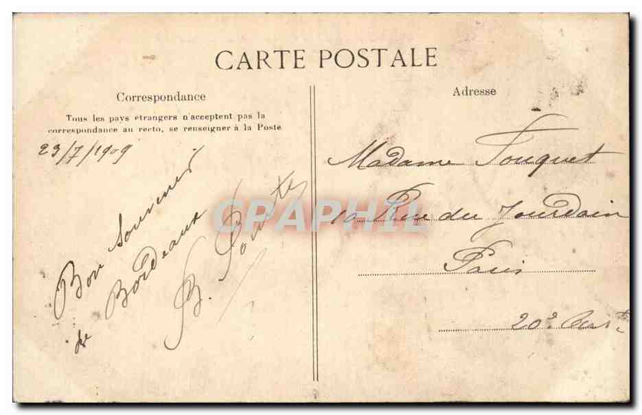 Bordeaux CPA Quai Louis XVIII et Place Carnot (animee) Tramways — Verso