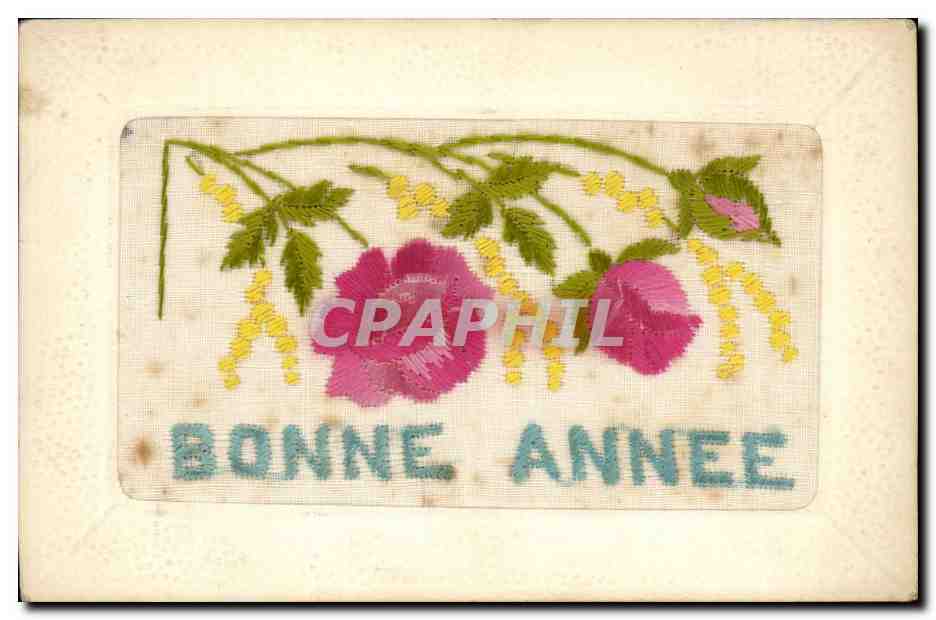 CPA Fantaisie Brodee (rare) Fleur Bonne annee