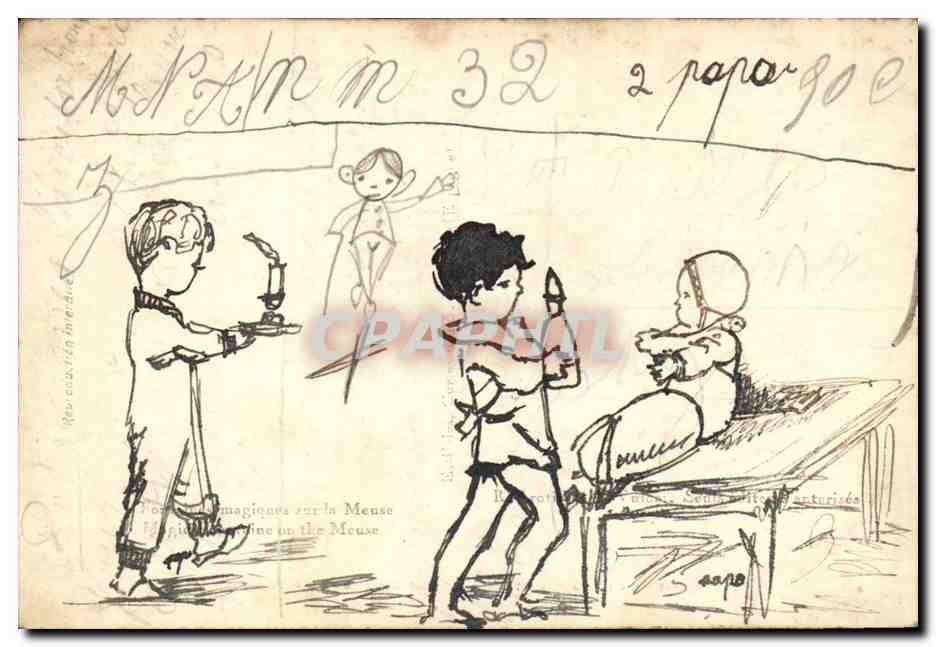 CPA Fantaisie Exposition internationale de Liege 1930 (au dos dessin a la main naif enfants bebe) — Rückseite