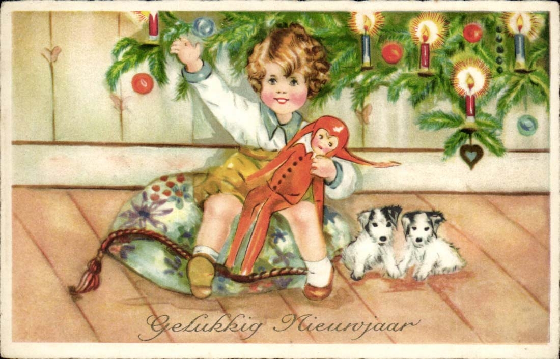 CPA Fantaisie Bonne annee (enfants) chiens dogs Gelukkig Nieuvjaar