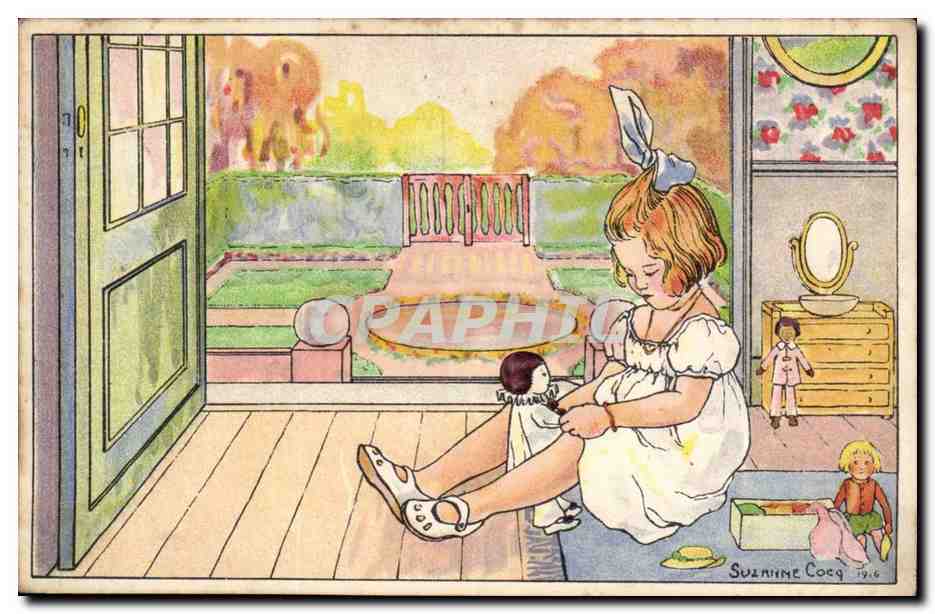 CPA Fantaisie Enfant jouant a la poupee (illus Suzanne Cocq 1916) Illustrateur 