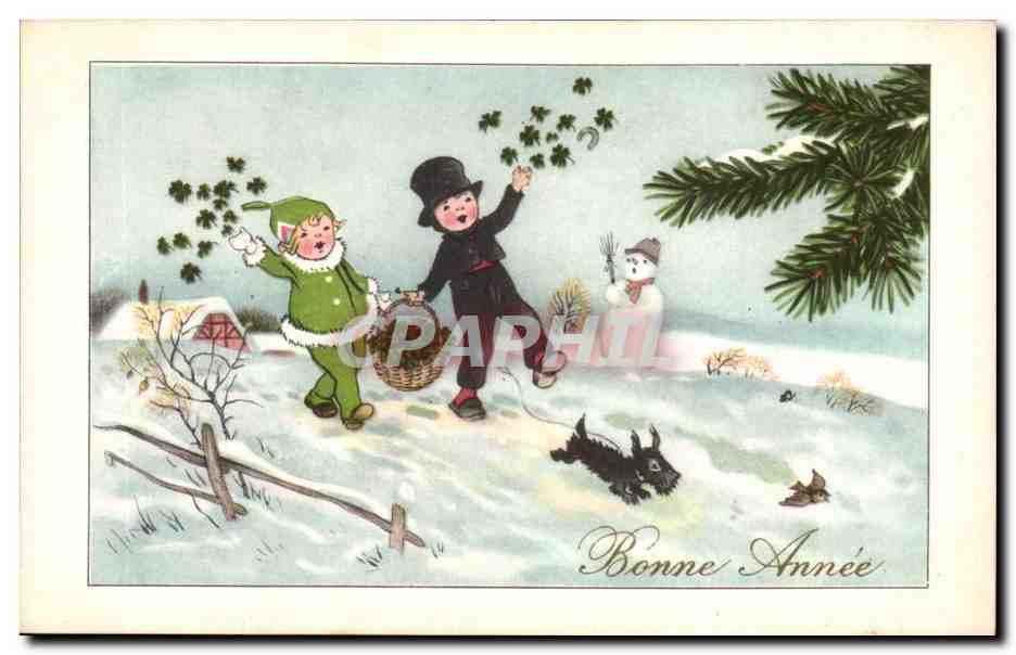 Children playing in the snow — Happy New Year — CPAPHIL N° 24.007-9