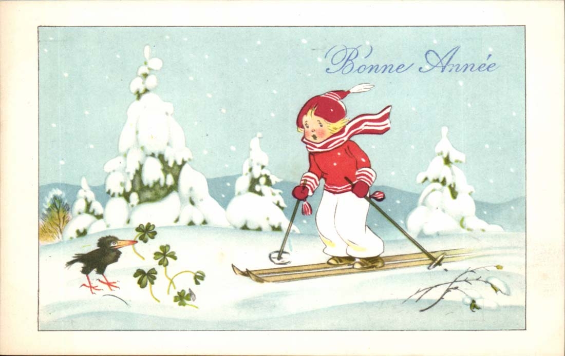 Enfant en ski — scène hivernale — Bonne Année