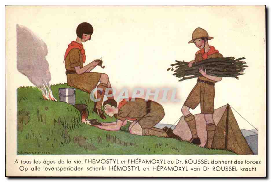 CPA FAntaisie a tous les ages de le vie l'Hemostyl du Dr Roussel donnent des forces (scouts scoutisme)