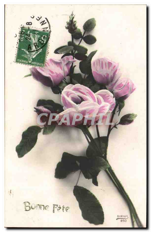 CPA Fantaisie Bonne fete fleur rose