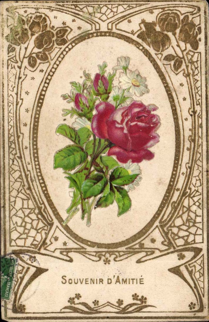 CPA Fantaisie Fleur (relief) Souvenir d'amitie Rose