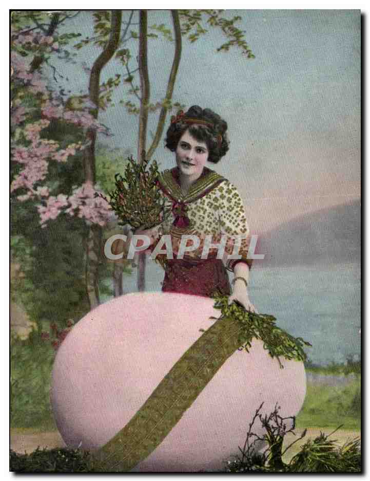 CPA Fantaisie Paques (femme oeuf de paques)