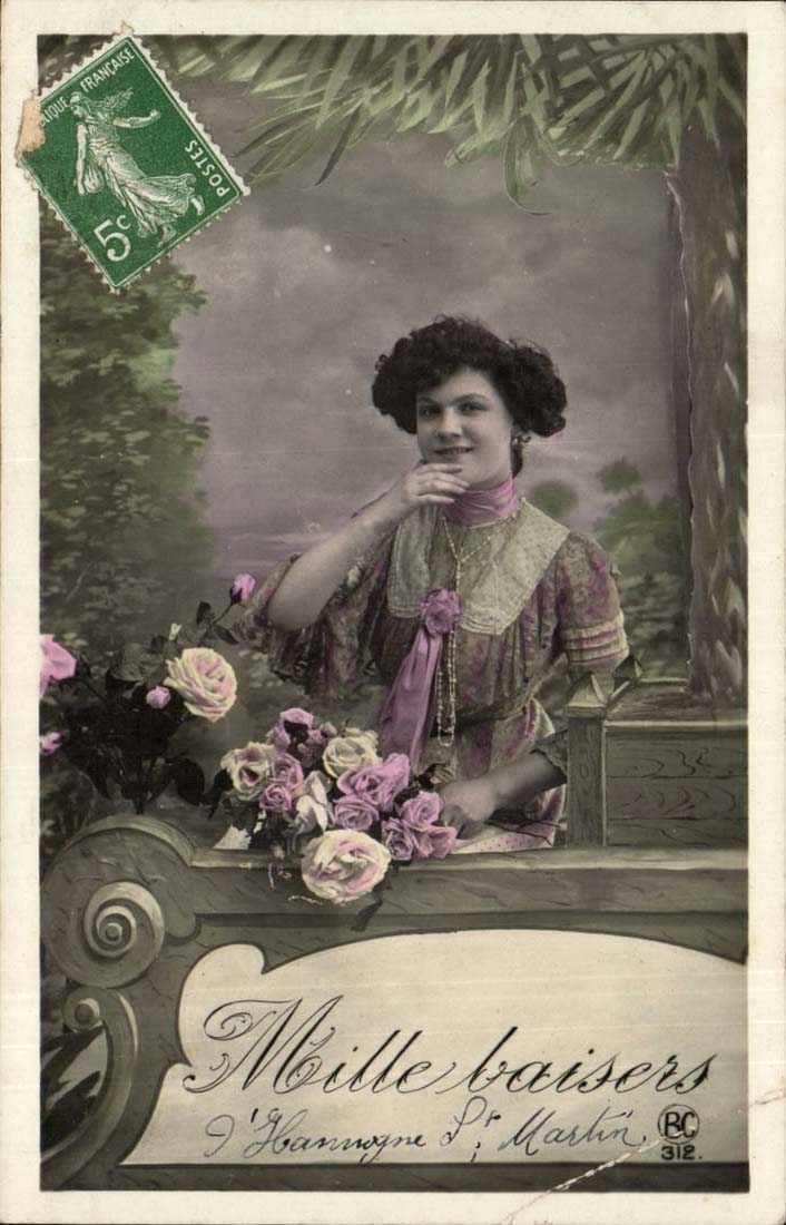 Femme au bouquet de roses — Série RC 312 — Éditeur RC