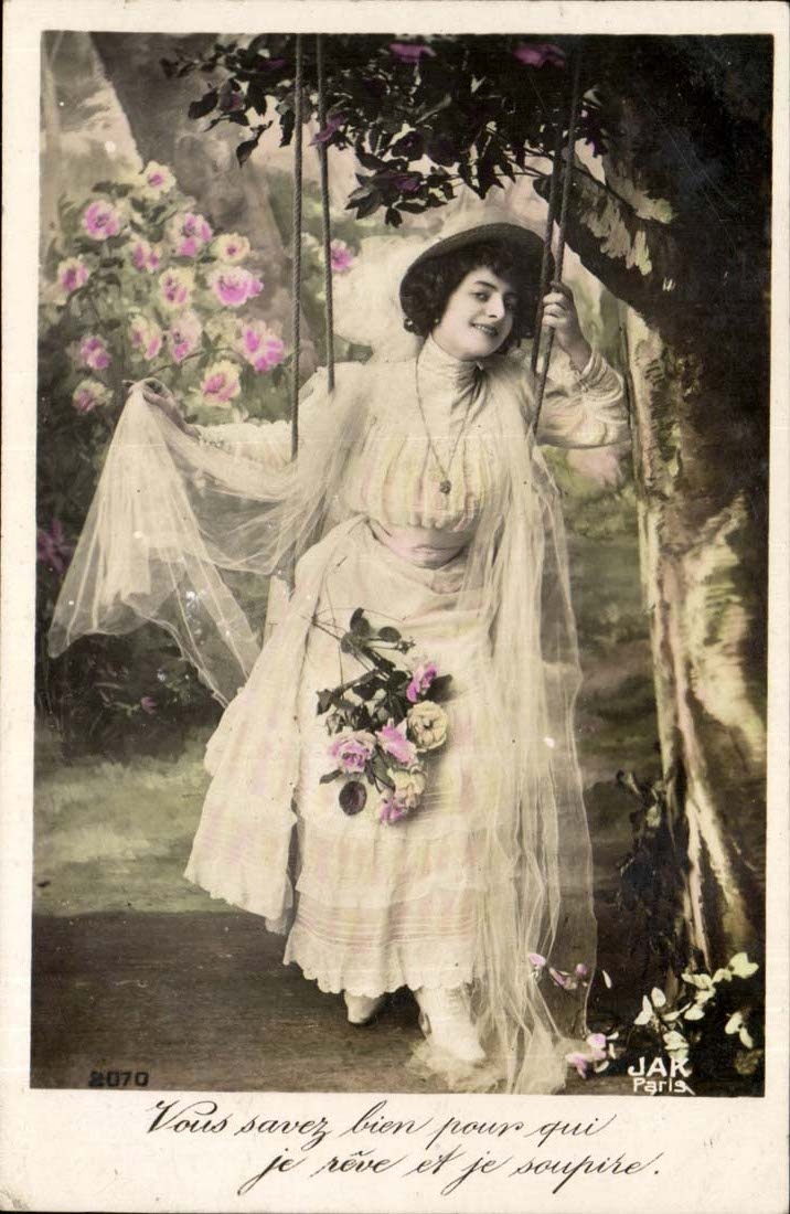 Mujer en columpio — rosas — JAK Paris n°2070