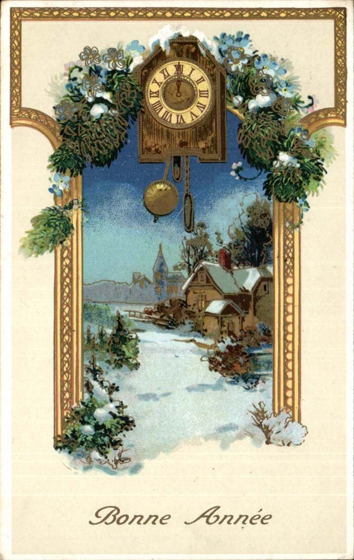 CPA Fantaisie Bonne annee (horloge)