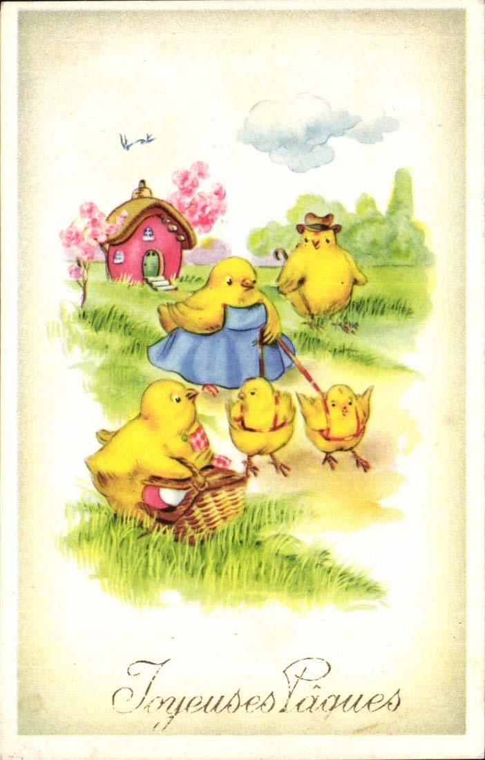 CPA Fantaisie Joyeuses Paques Easter Poussins