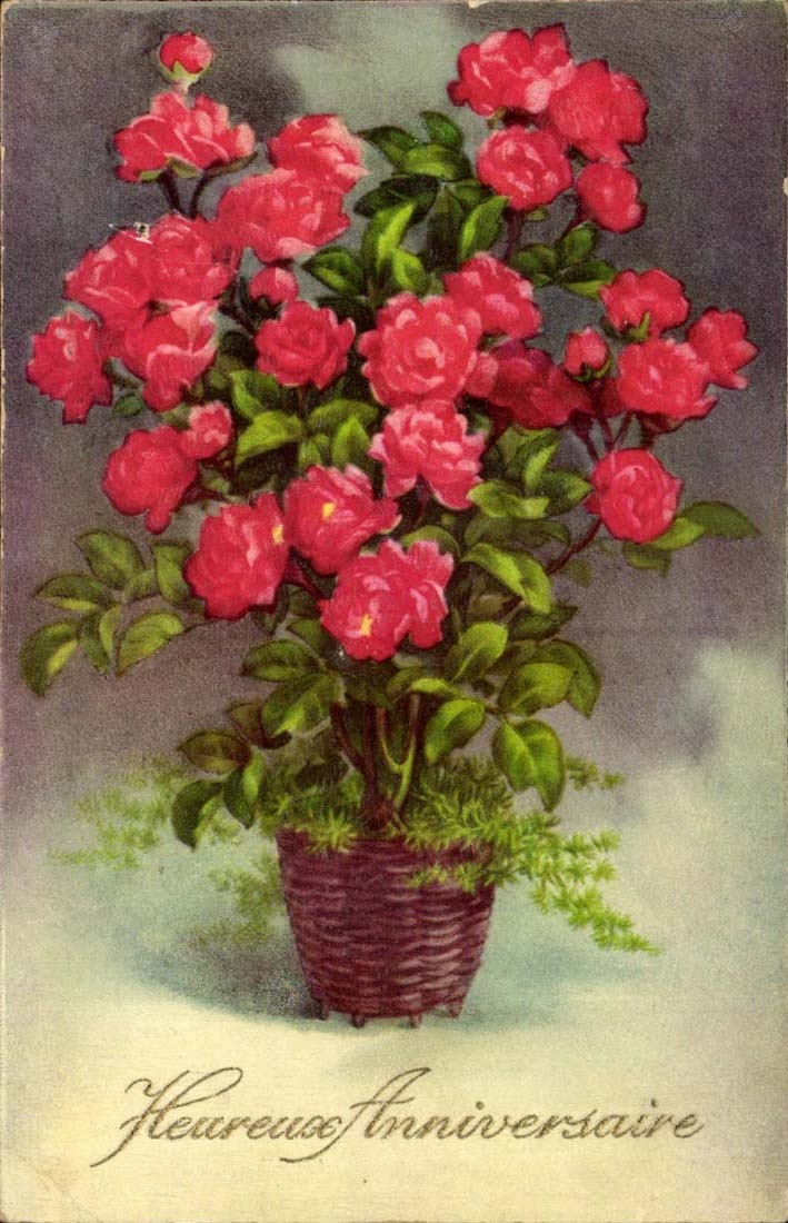CPA Fantaisie Heureux anniversaire Fleurs