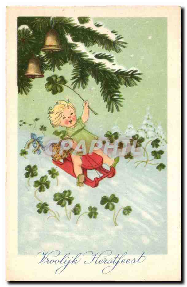 CPA FAntaisie Vroolyk Kerstfeest (enfant luge)