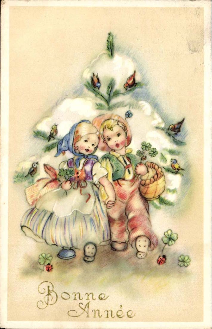 Deux enfants sous un arbre de Noël — Bonne Année — éditeur PASTEL, n°5078