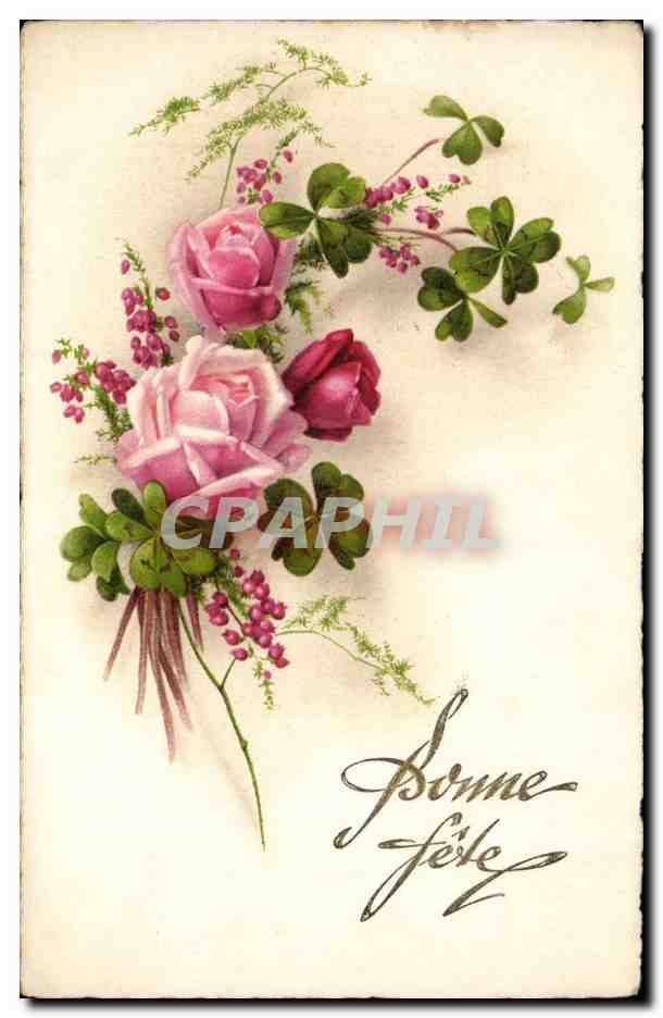 CPA FAntaisie Bonne fete (fleurs) roses