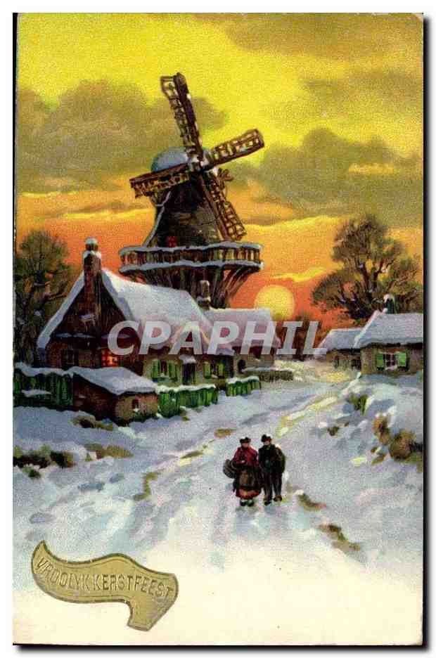 CPA FAntaisie Vroolyk Kerstfeest (moulin mill) Carte en relief
