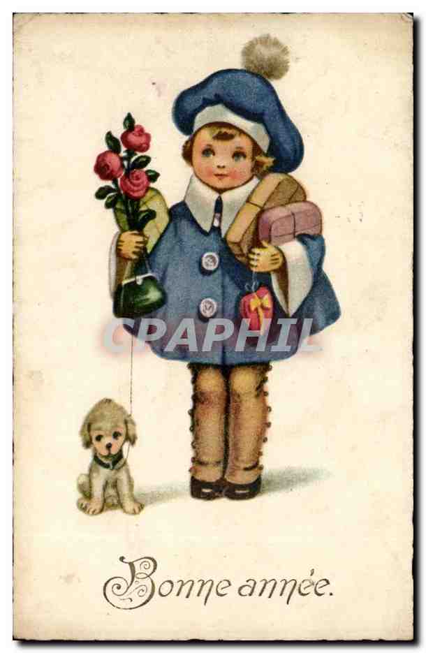 CPA FAntaisie Enfant Bonne annee (chien)