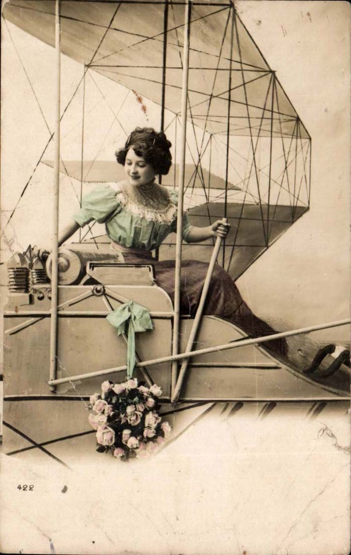 Femme dans un avion biplan — éditeur inconnu, n° 422