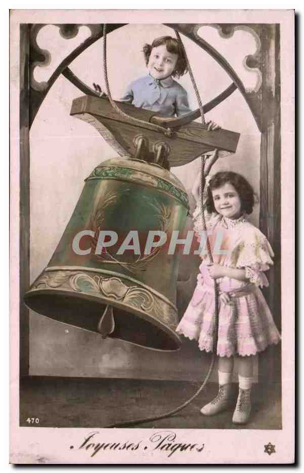 CPA Fantaisie Joyeuses Paques (enfants et cloche)