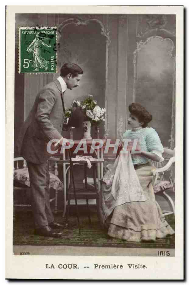CPA Fantaisie La cour Premiere visite (couple)