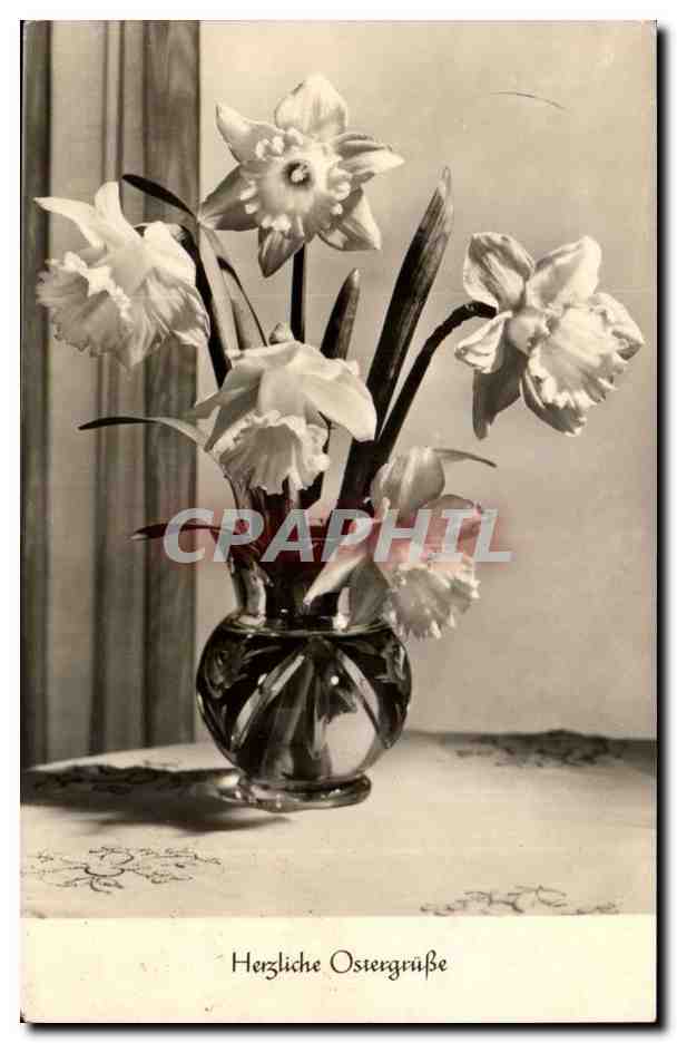 CPA Fantaisie Fleur Herzliche Ostergrusse
