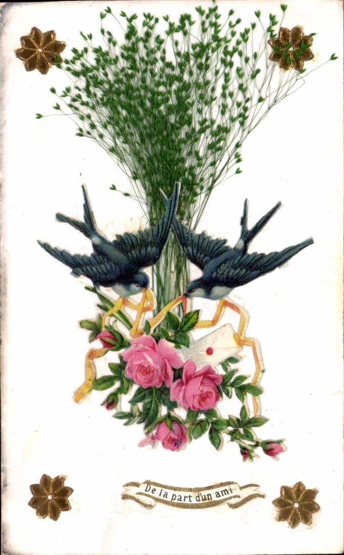 De la part dun ami — oiseaux et roses — éditeur inconnu