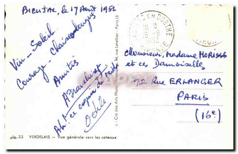 Verdelais CPA Vue generale vers les coteaux — Back