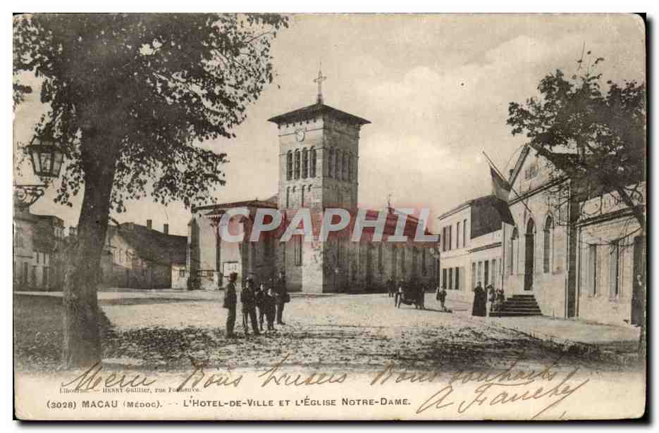 Macau (Médoc) — L'Hôtel-de-Ville et l'Église Notre-Dame — Libourne, Henry-Guillier, rue Tournoue, n°3028