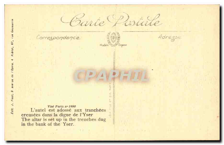 La Messe aux tranchées de première ligne — Mass in the first line trenches — Bocœur, Baige de l’Yser — Verso
