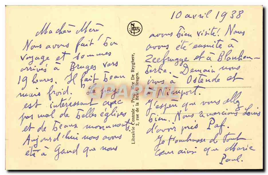 Bruges — La Justice de Paix, l'Hôtel de Ville et la Basilique du St-Sang — éditeur N.Us. — Rückseite