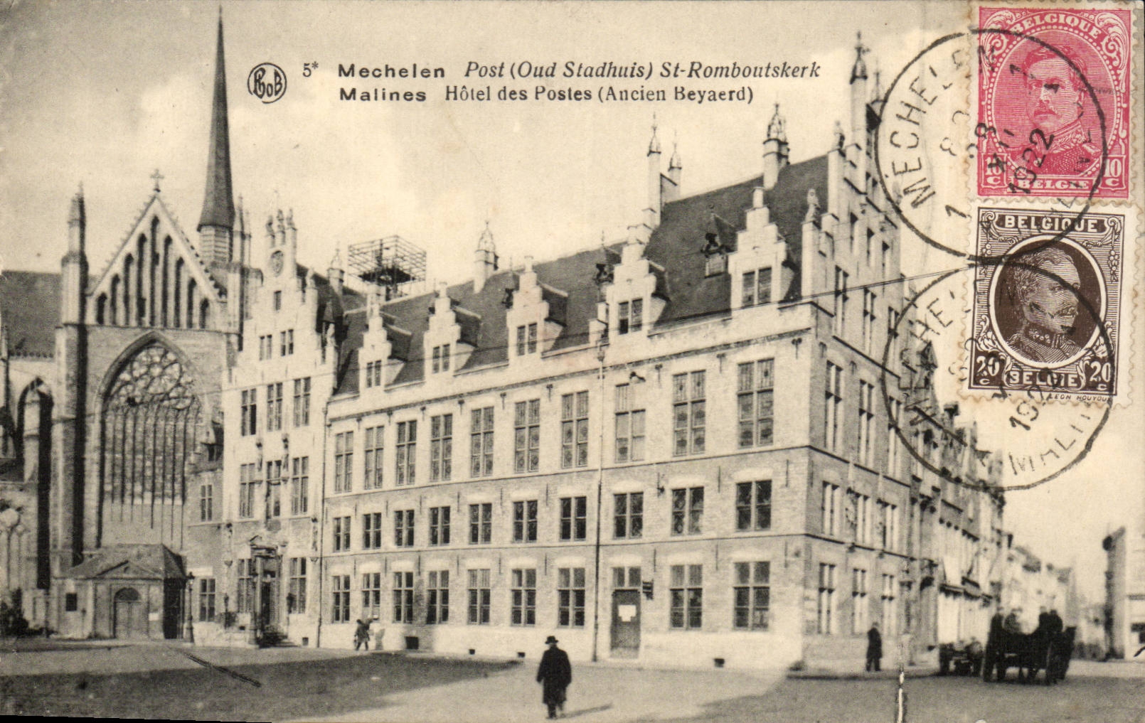 Belgique - Belgien - Belgium - Mechelen - Post St Romboutskerk - Malines Hotel des Postes - CPA 