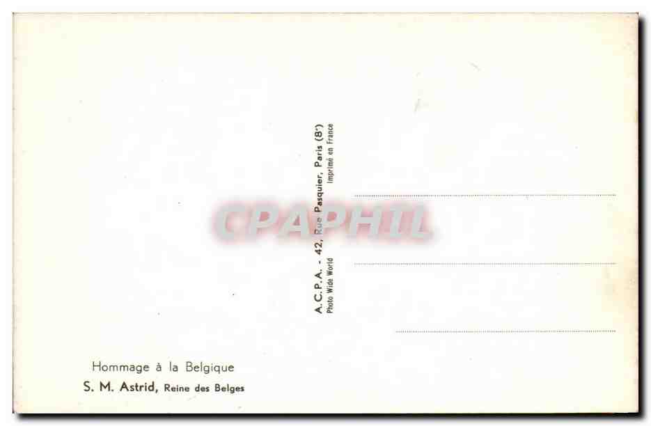 S.M. Astrid, Reine des Belges — Hommage à la Belgique — A.C.P.A. Paris — Reverso