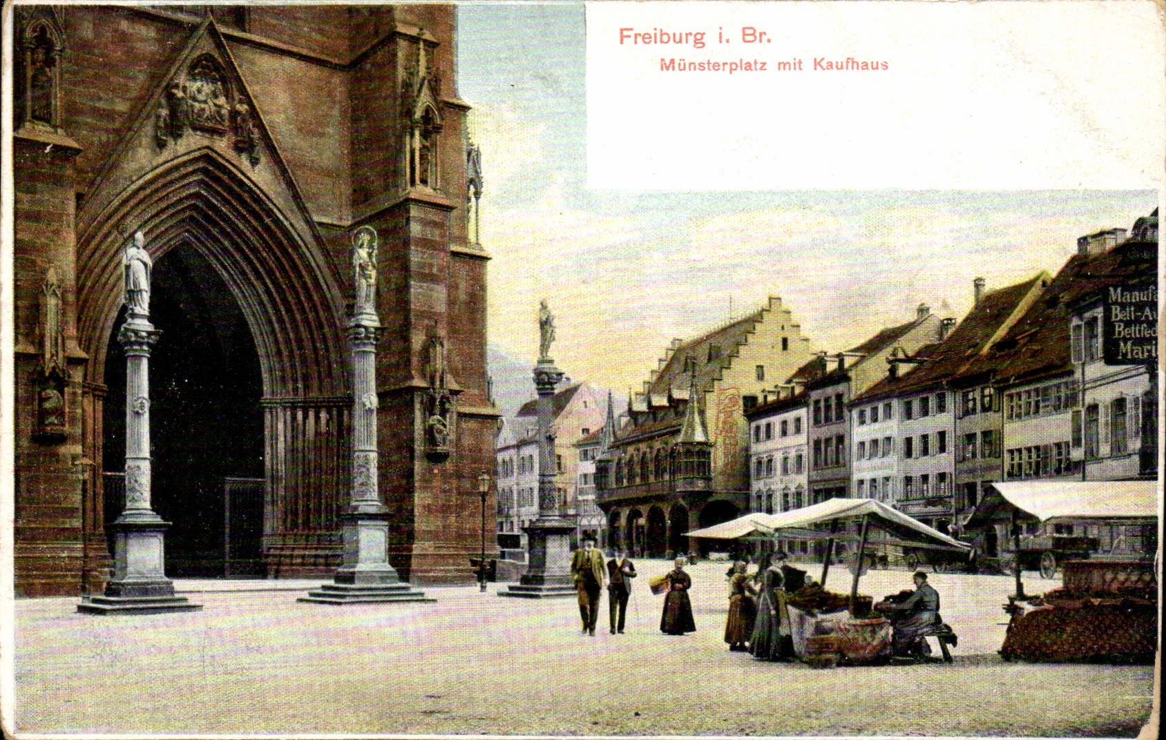 CPA Freiburg CPA Munsterplatz mit Kaufhaus (marche)